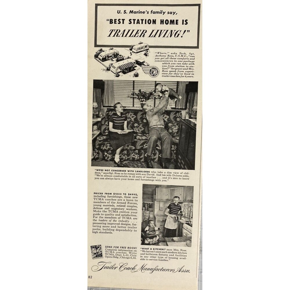Trailer Coach Manufacturers Assn. US Marine Family says Best Station Home Ad '51